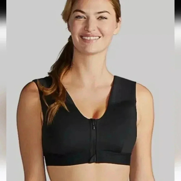NWT Tommie Copper Black Shoulder Support Bra With Zipper 2XL Compression - Picture 1 of 13